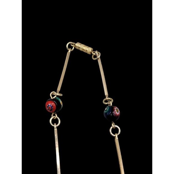 Venetian Murano Millefiori Art Glass Bead Necklace Bar Link Stations 40" Opera - Picture 9 of 16